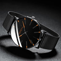 2023 Minimalist Men&#39;s Fashion Ultra Thin Watches Simple Men Business Stainless Steel Mesh Belt Quartz Watch relogio masculino