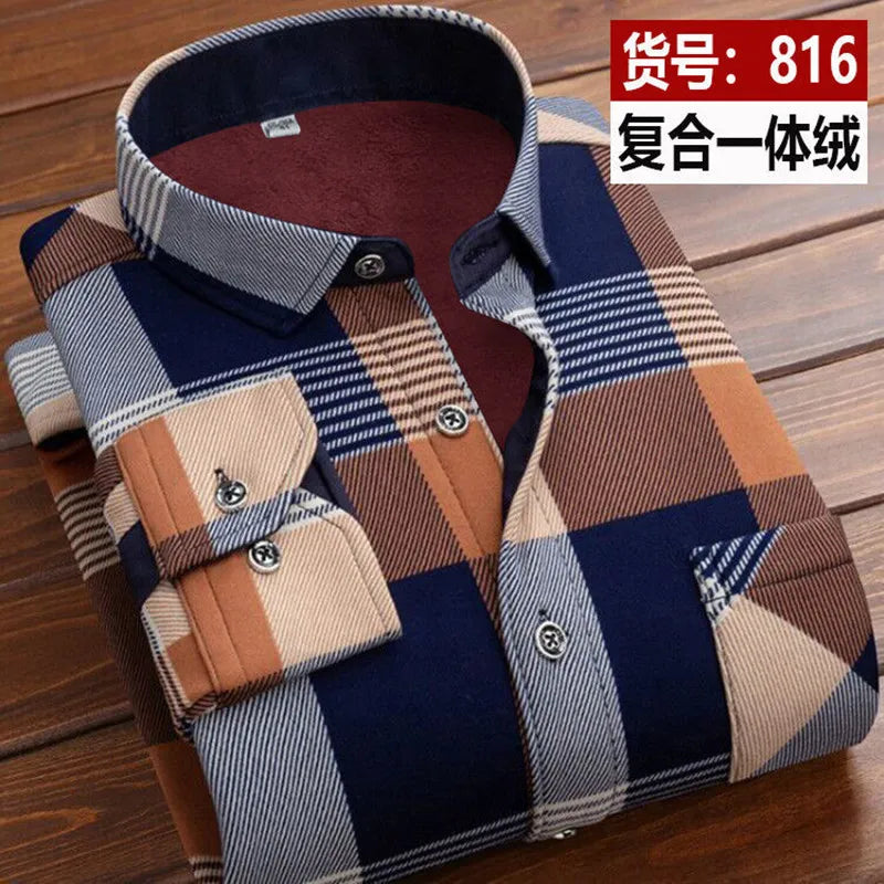 2025 winter Men's fashion smart casual striped long Sleeve Shirts,autumn men thicken Shirt Slim Fit Shirt Male full size M-4XL