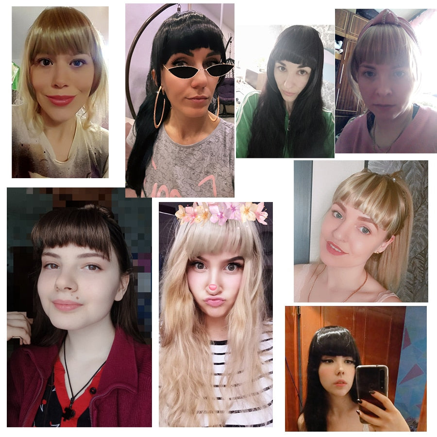 Leeons Short Synthetic Bangs Heat Resistant Hairpieces Hair Women Natural Short Fake Hair Bangs Hair Clips For Extensions Black