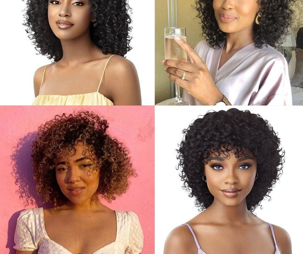 Afro Curly Wig Human Hair Full Wig 100% Real Hair Afro Curls Wigs For Black Highlight Women