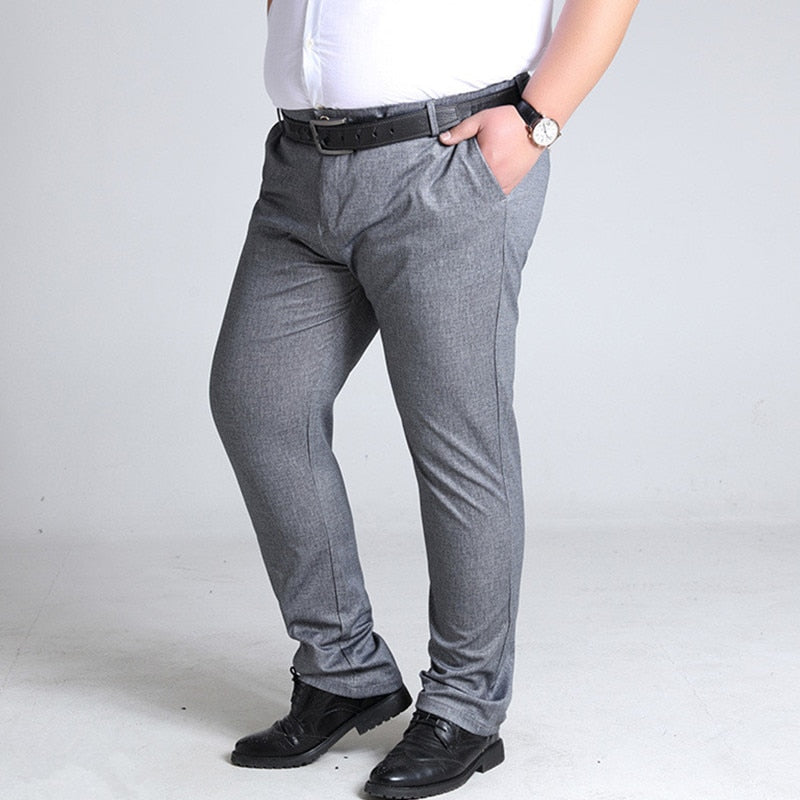 Plus Size Mens Trousers Work Pants Grey Black Dark Blue Elastic Straight Business Clothing