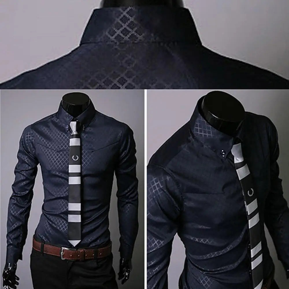 2021 Men Blazers Shirts Argyle Darkstripe Luxury Men's Shirt Business Slim Soft Long Sleeve Casual Dress Shirt Gift For Men