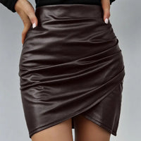 Short Skirt Solid Color Comfy Elegant Asymmetric Hem High Waist Ruched Skirt   Women Skirt  Streetwear