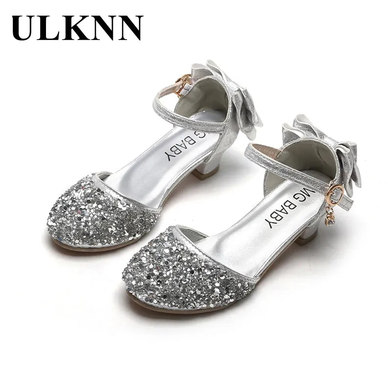 ULKNN Sandals For Girls Children Fashion High Heels Kids Spring Summer Princess Party Shoes Casual Bow Footwears Round Toe 2023