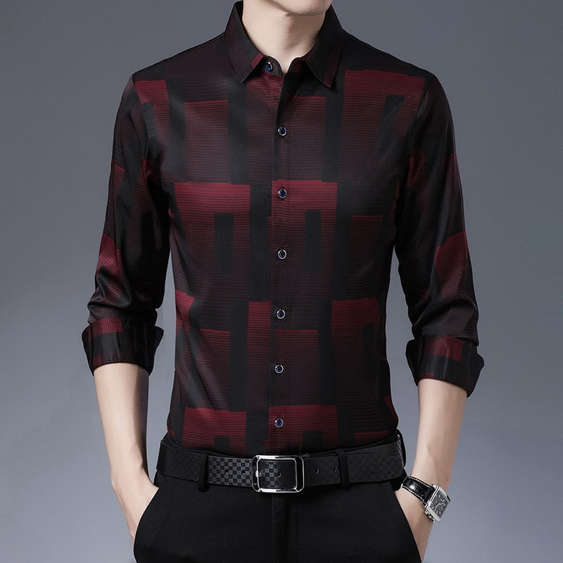 New Original Men Shirts Silk Cotton Spring Autumn Long Sleeve Shirt