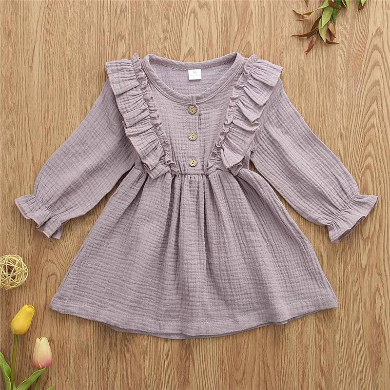 Autumn Girls Dress 2020 Toddler Baby Kid Girls Solid Ruffles Button Dress Casual Clothes Vestido infantil Princess girls clothes