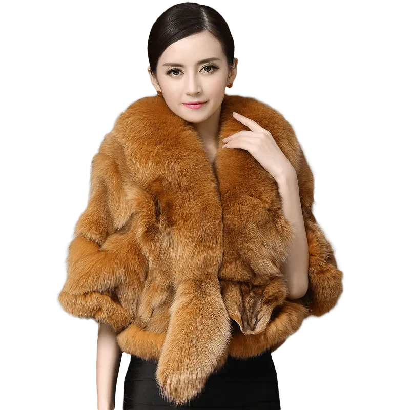 Ladies Natural Fur Coat For Bridge Women Vest Fox Poncho Wedding Full Pelt Genuine Fur Cape Winter Real Fox Fur shawl