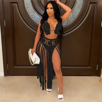 Crochet Hollow Out Two Piece Dress Women Deep V-neck Sexy Beach Halter Mega Mart Center Crochet Hollow Out Two Piece Dress Women Deep V-neck Sexy Beach Halter Mega Mart Center
