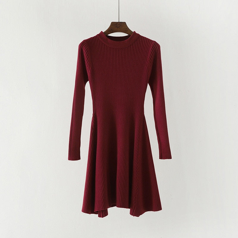 Women Long Sleeve Sweater Dress Women&#39;s Irregular Hem Casual Autumn Winter Dress Women O-neck A Line Short Mini Knitted Dresses