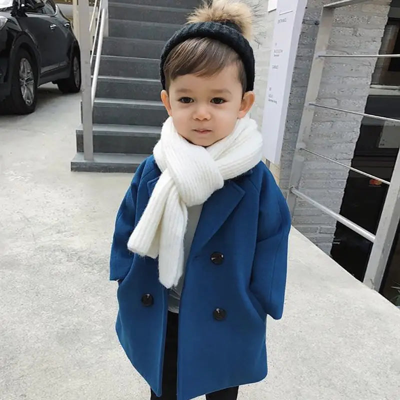 Winter Grid Jackets Boys girls Woolen Double-breasted Baby Boy Trench Coat Lapel Kids Outerwear Coats Wool Coat Winter Overcoat