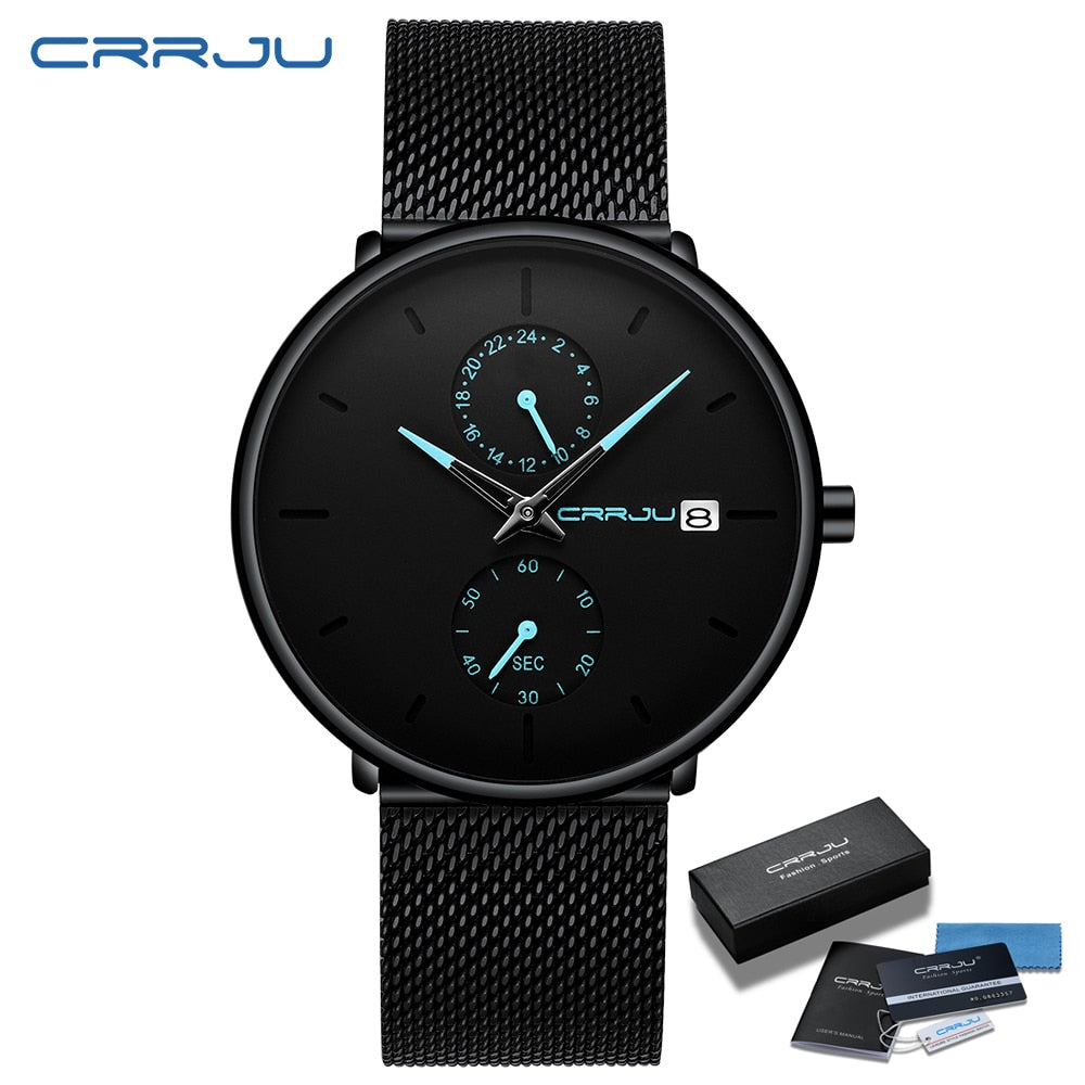 CRRJU Mens Watches Ultra-Thin Minimalist Waterproof - Fashion Wrist Watch for Men Unisex Dress with Stainless Steel Mesh Band