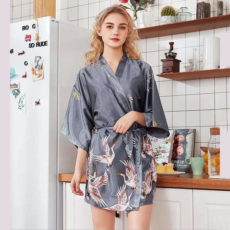 Fashion Women's Summer Mini Kimono Robe Lady Rayon Bath Gown Yukata Nightgown Sleepwear Sleepshirts Pijama Mujer Size M-XXL