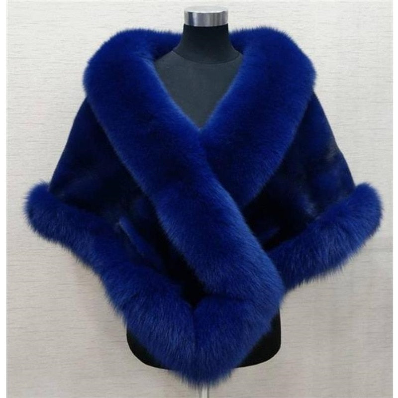 Women Sexy Fur Shoulder Wrap Bridal Shawls Winter Cape Female Jacket White Black Faux Fur Coat