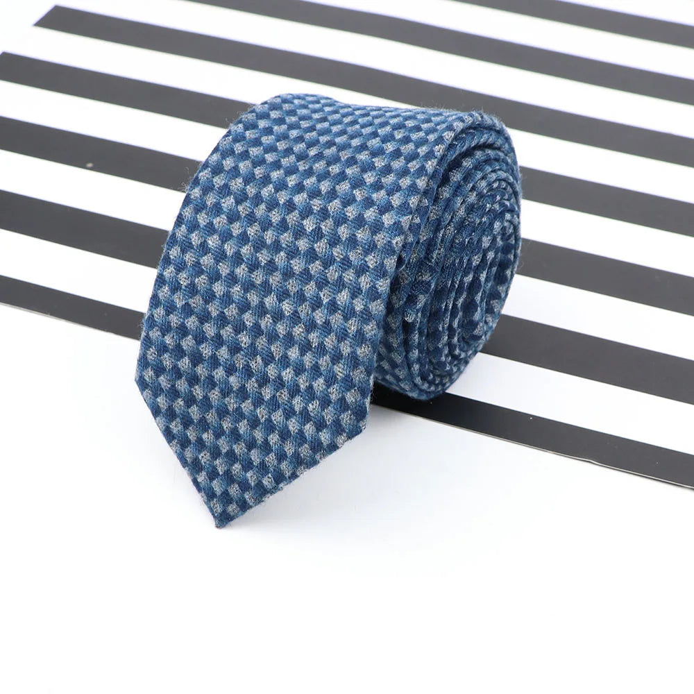 Men's  Business Diamond Check Tie Artificial Wool Cotton Dark Color Tie Striped Black Grey Necktie For Daily Accessory Paty Gift