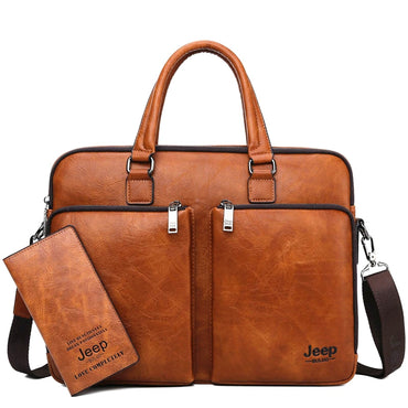 JEEP BULUO Brand  Men Laptop Business Bags Handbags High-end Man Briefcase Large Capacity Leather Casual Shoulder Bag For Men