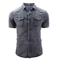 Fashion Lapel Denim Shirt 2020 Designer Short-sleeved Men's Blue Slim and Old Washed Denim Shirt Plus Size Jacket 3XL