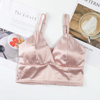 Women's Tube Top Silk Comfortable Crop Top Sexy Camisole Wireless Summer V-Neck Sleeveless Underwear