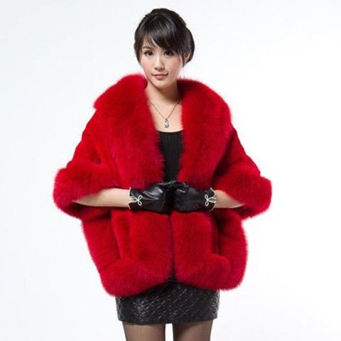 Women Sexy Fur Shoulder Wrap Bridal Shawls Winter Cape Female Jacket White Black Faux Fur Coat