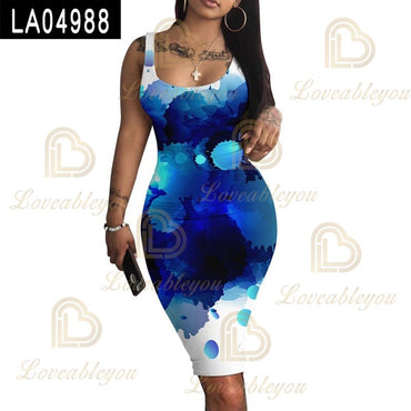 Robe Femme Women Lady V-Neck Pencil Dress Solid Color Backless 3D Print Bodycon Slim Slip Dress Summer Beach Sundress