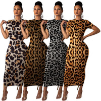 Women Leopard Short Sleeve Maxi Dress Church Party Robe Tunic Vestidos Party Night Fall Summer Bodycon Dresses New 2021