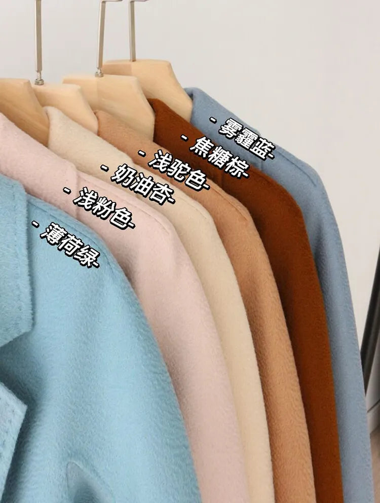 Korean Women Handmade Hepburn Corrugated Water Ripples Coat Double-sided Cashmere Wool Long Woolen Jacket Cashmere Coat Max