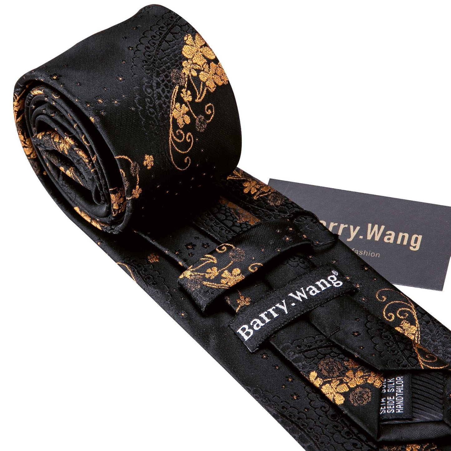 Retro Orange Floral Men Tie Set Silk Jacquard Necktie Wedding Business Handkerchief Cufflinks Tie Barry.Wang Designer FA-5346