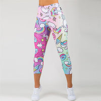 FCCEXIO New Style Fashion Elastic Force Fitness Women Leggings Workout Pants Sporting Skinny Leggings Rainbow Unicorn Leggins