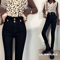 2022 Autumn Spring New Black leggings Casual Elastic High Waist stretch feet pants women's Metal Buttons was thin Pencil Pants