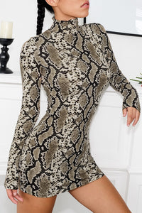 New Summer Fashion Sexy Dresses Women Snake Print Bodycon Long Sleeve Evening Party Club Mini Short Dress