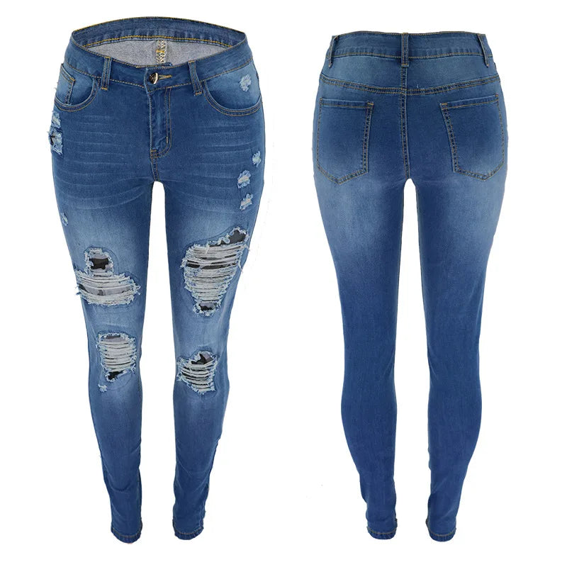 Ripped Jeans Women Casual Pencil Pants Distressed Ladies Push Up Slim Denim Trousers Torn Broken Streetwear Outfit Plus Size