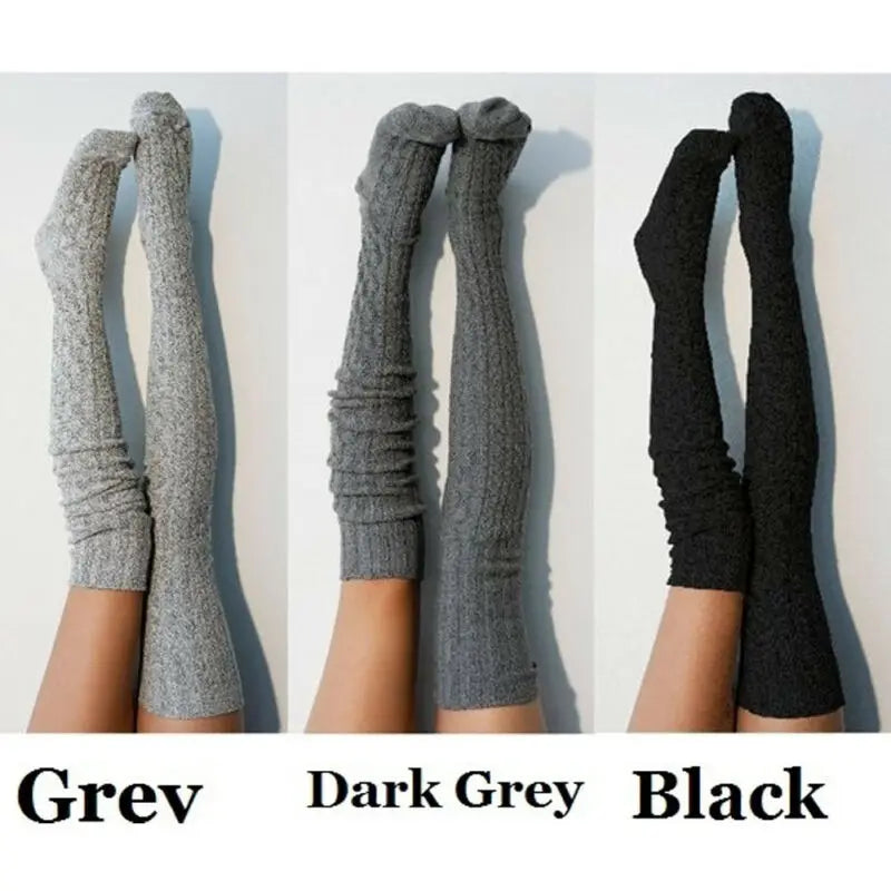 Women Over Knee Socks Fashion Female Sexy Stockings Warm Long Boot Knit Thigh-High Gray Khaki Blue Black