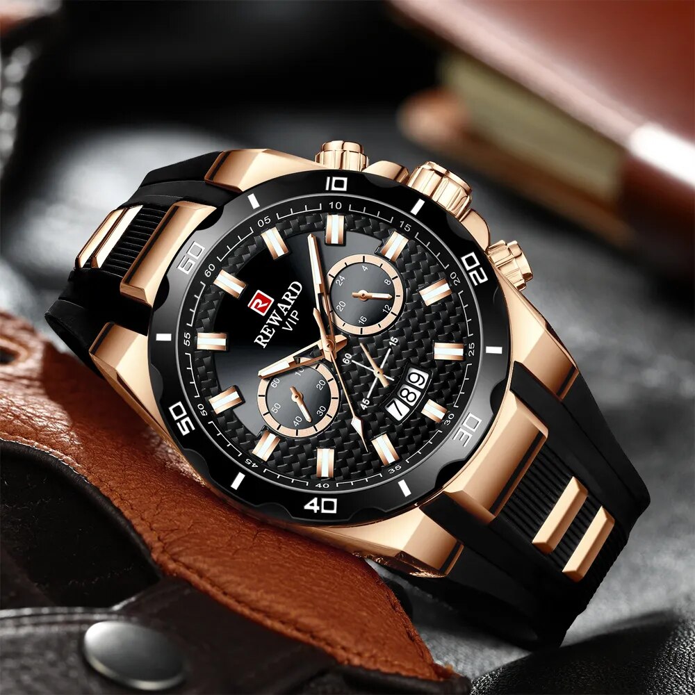 REWARD Fashion Big Dial Men's Watch Men Top Brand Luxury Chronograph Silicone Sport Quartz Watches Waterproof relogio Masculino