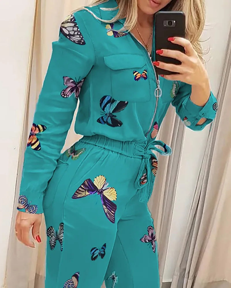 2023 Ladies Jumpsuit Women Long Sleeve Slim Fit Fitted Lace Waist Jumpsuit Casual Jumpsuit