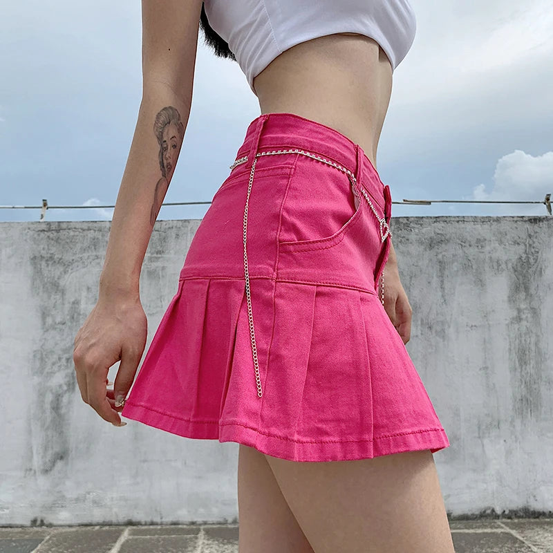 Harajuku Punk Y2K Denim Mini Pleated Skirt Ladies Summer High Waist Jeans Shorts Skirts Women Ruffles Fashion Korean