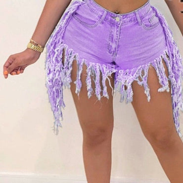 2021 Sexy  Women Summer Shorts Jeans Tassel High Waist Casual Zipper Fly Jeans