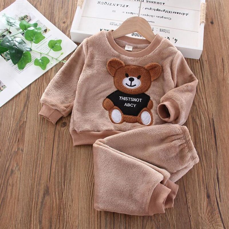 Baby Boys And Girls Clothing Set Tricken Fleece Children Hooded Outerwear Tops Pants 3PCS Outfits