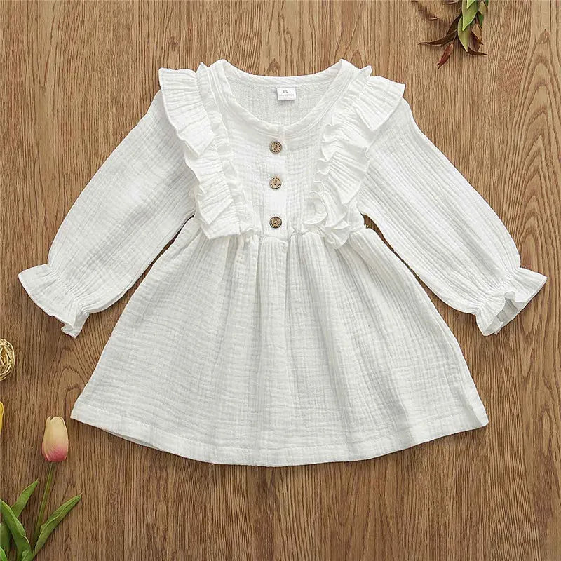 Autumn Girls Dress 2020 Toddler Baby Kid Girls Solid Ruffles Button Dress Casual Clothes Vestido infantil Princess girls clothes