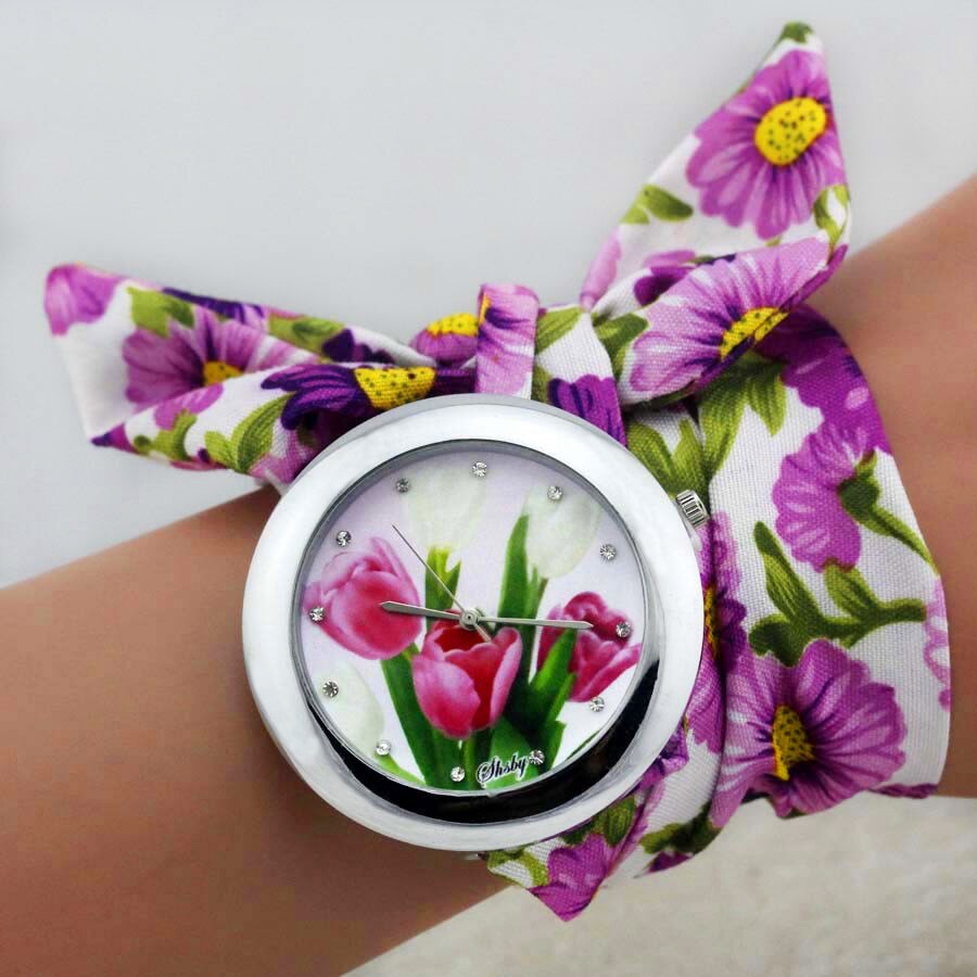 Shsby New Design Ladies Flower Cloth Wrist Watch Fashion Women Dress Watch High Quality Fabric Clock Sweet Girls Watch