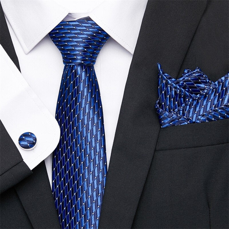 Fashion Business Silver Plaid Silk Men's Tie NeckTie 7.5cm Ties for Men Formal Luxury Wedding Quality Gravata group tie