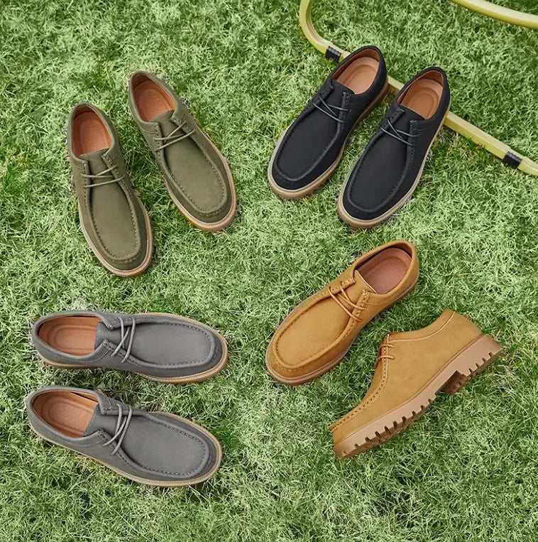 Men's Retro Casual Leather Shoes Classic Japanese Workwear for Outdoor Hiking Lace-Up