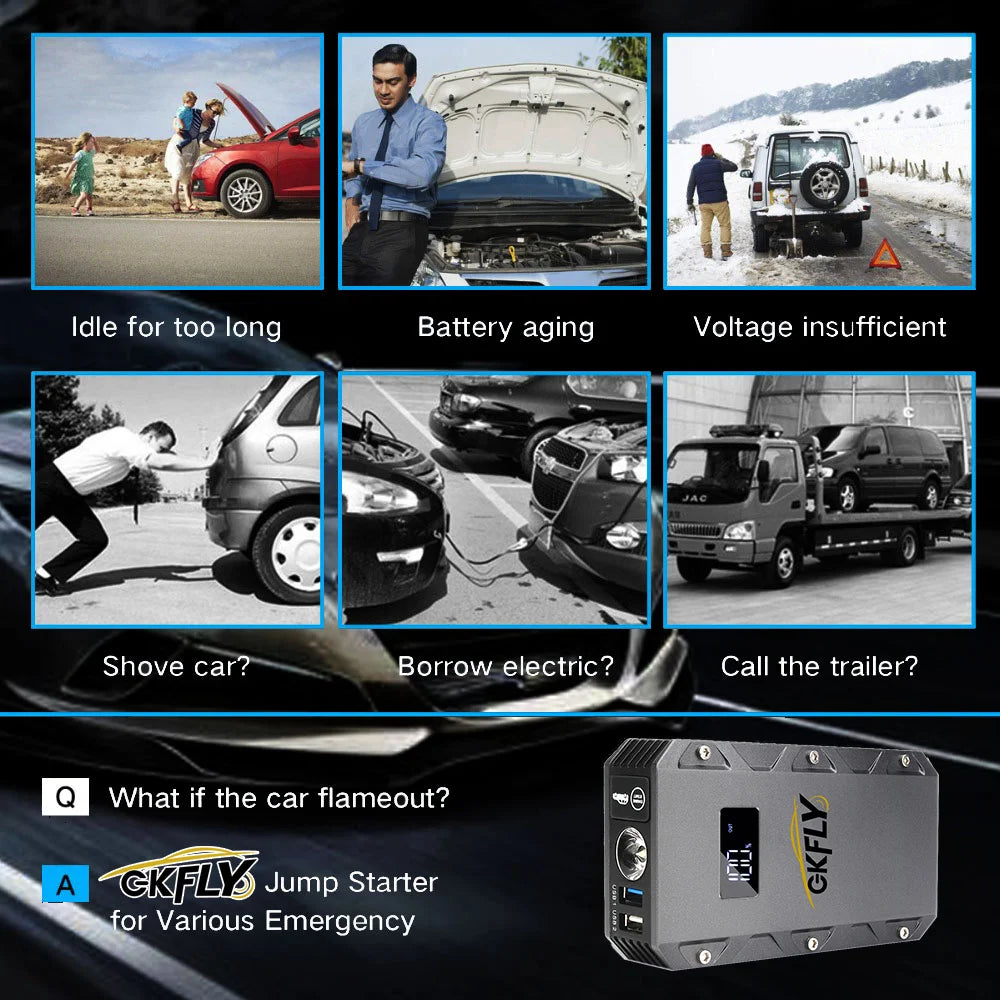 GKFLY Car Jump Starter Portable Power Bank 6000A/4000A/3000A Starting Device Car Booster Battery For Petorl Diesel Car