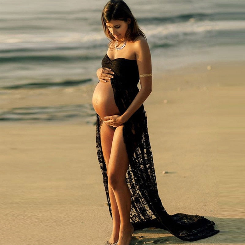 Photography Props Sexy Maternity Dress Sleeveless Strapless Lace Maxi Gown Pregnant Dresses for Photo Shoot Summer Dress