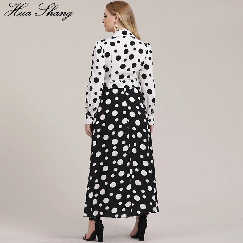 5XL Plus Size Dress Women 2019 Autumn Long Sleeve Polka Dot Print Shirt Dress White And Black Contrast Color Maxi Long Dresses