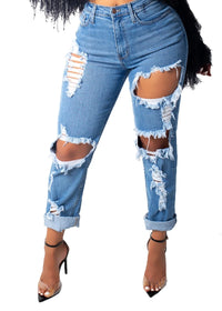 New Sexy Mid Waist boyfriend jeans for women Vintage Denim Pants Hole Destroyed Pencil Pants Casual Trousers summer Ripped Jeans