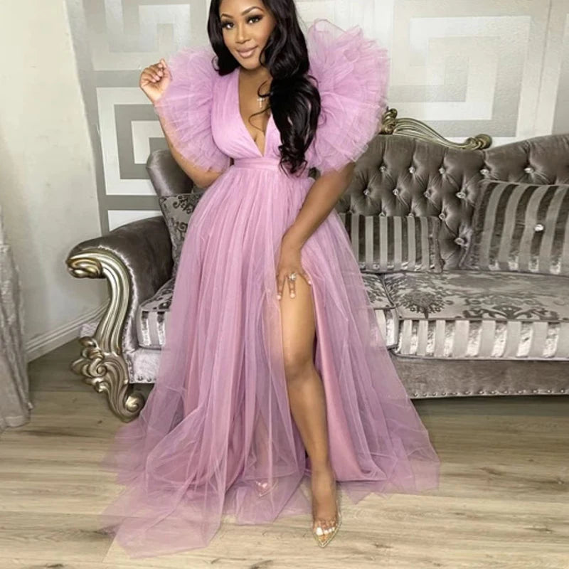Cute Pink White Ruffles Tulle Ball Gowns for To Birthday Long Party Dr – Mega Mart Center