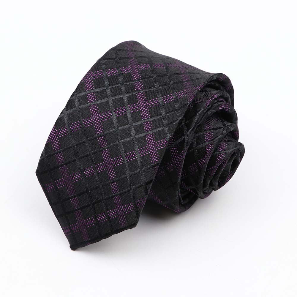 Fashion 6cm Narrow Polyester Necktie For Men Business Meeting Formal Jacquard Striped Plaid Skinny Tie Daily Wear Cravat Gift