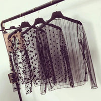 New Fashion Women Mesh Sheer T-Shirts Party Long Sleeve Blouses All-matched Popular T-Shirt Sexy Transparent Ladies Tops