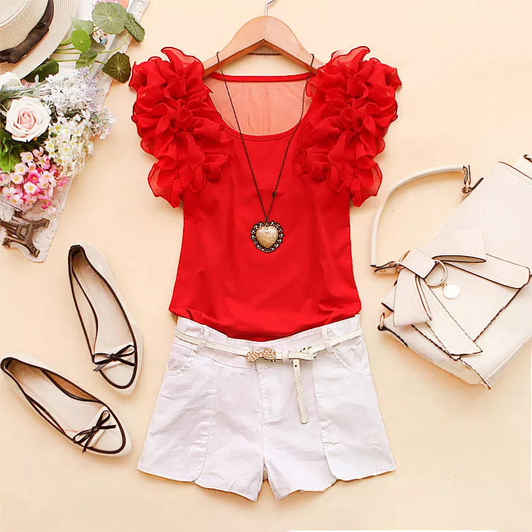 Cotton Casual Sexy Ruffles Short Sleeve Plus Size T Shirts Women Fashion Solid Loose Spring Summer All-Match Top Ladies 2023 New