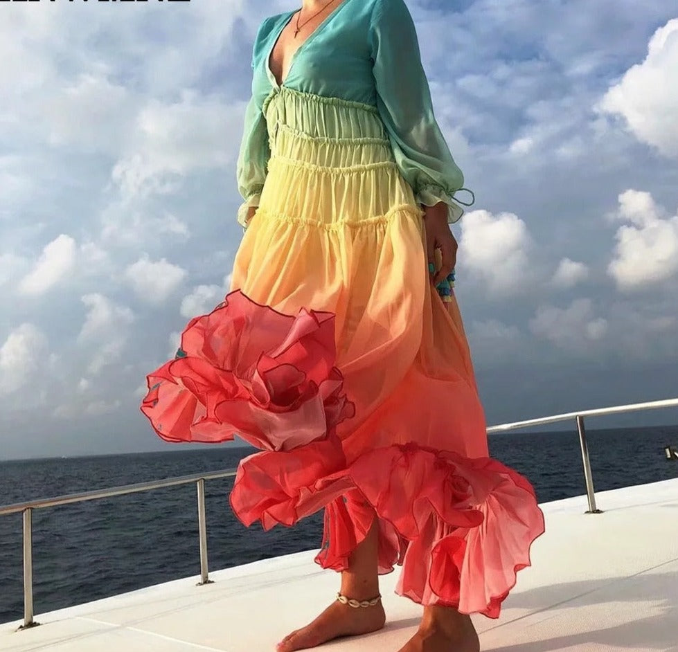 Summer Bohemia Beach Dress Women Casual Gradient Color Loose Dresses