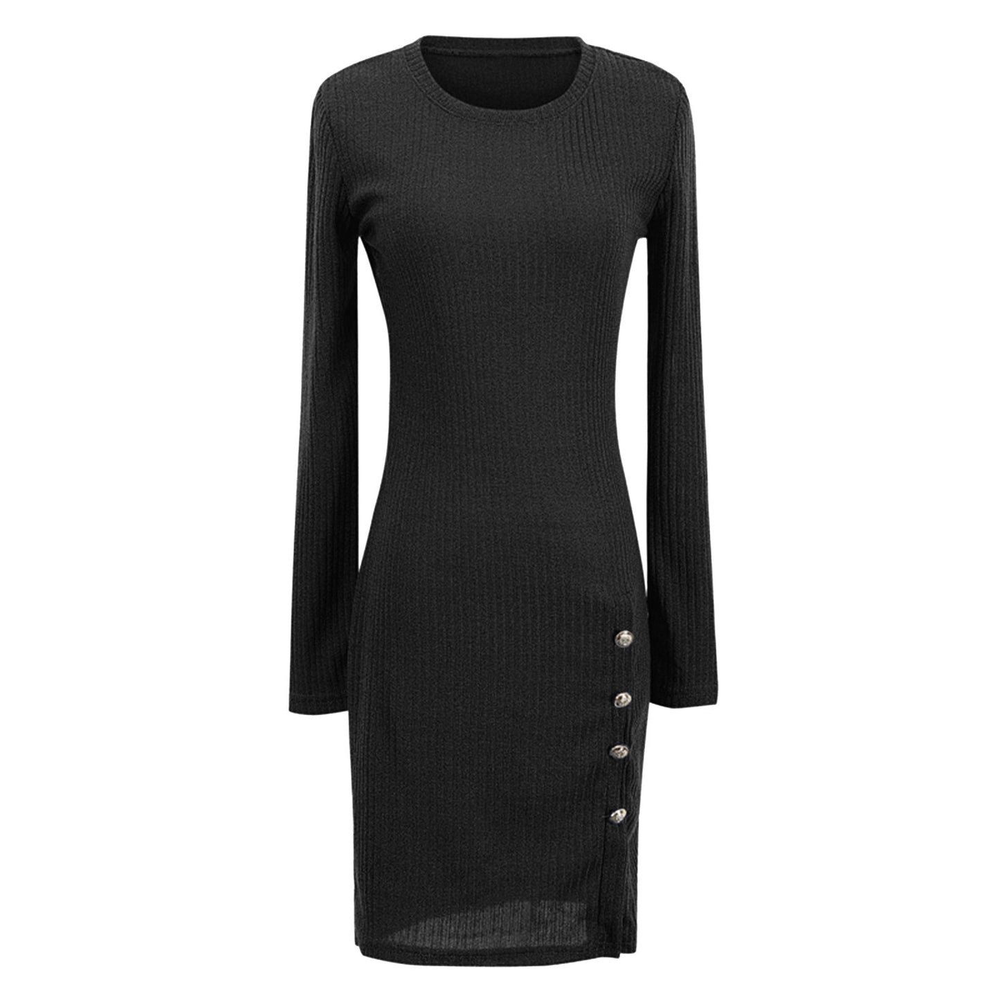 Fashion knitted Sweater Dresses For Women Elegant Ladies Button Package Hip Slits Club Party Dress Sexy Elastic Warm Mini Dress